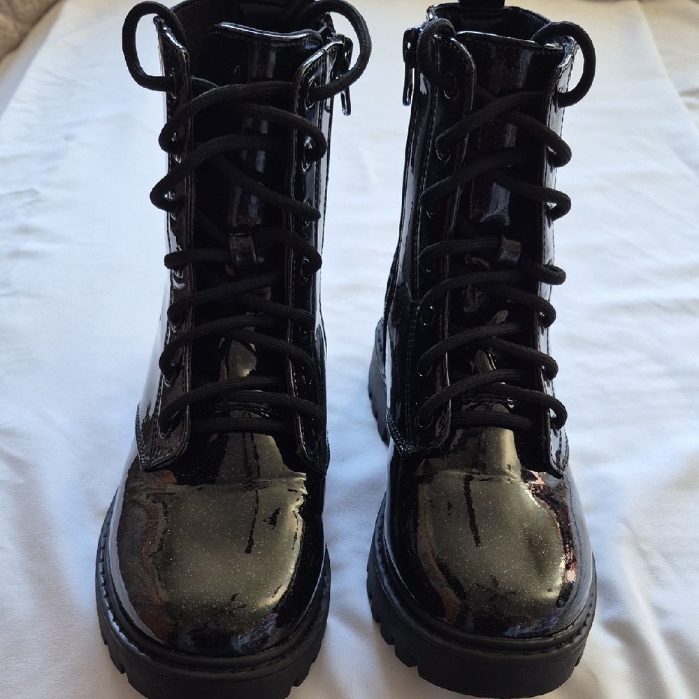 Art Class Shiny Black Combat Boots